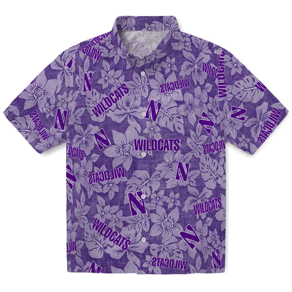 Northwestern Wildcats Hawaiian Shirt - Hibiscus Oasis northwestern wildcats hibiscus oasis purple hawaiian shirts best selling