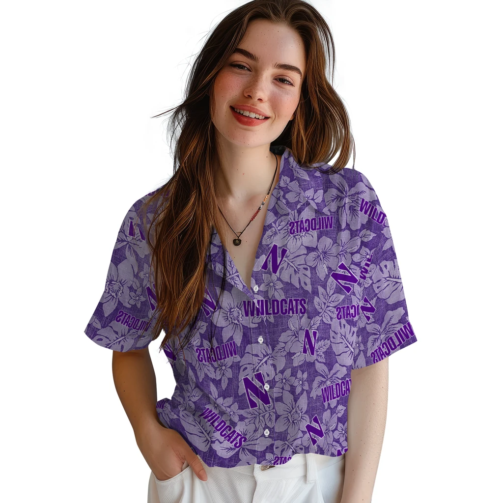 Northwestern Wildcats Hawaiian Shirt - Hibiscus Oasis northwestern wildcats hibiscus oasis purple hawaiian shirts latest model