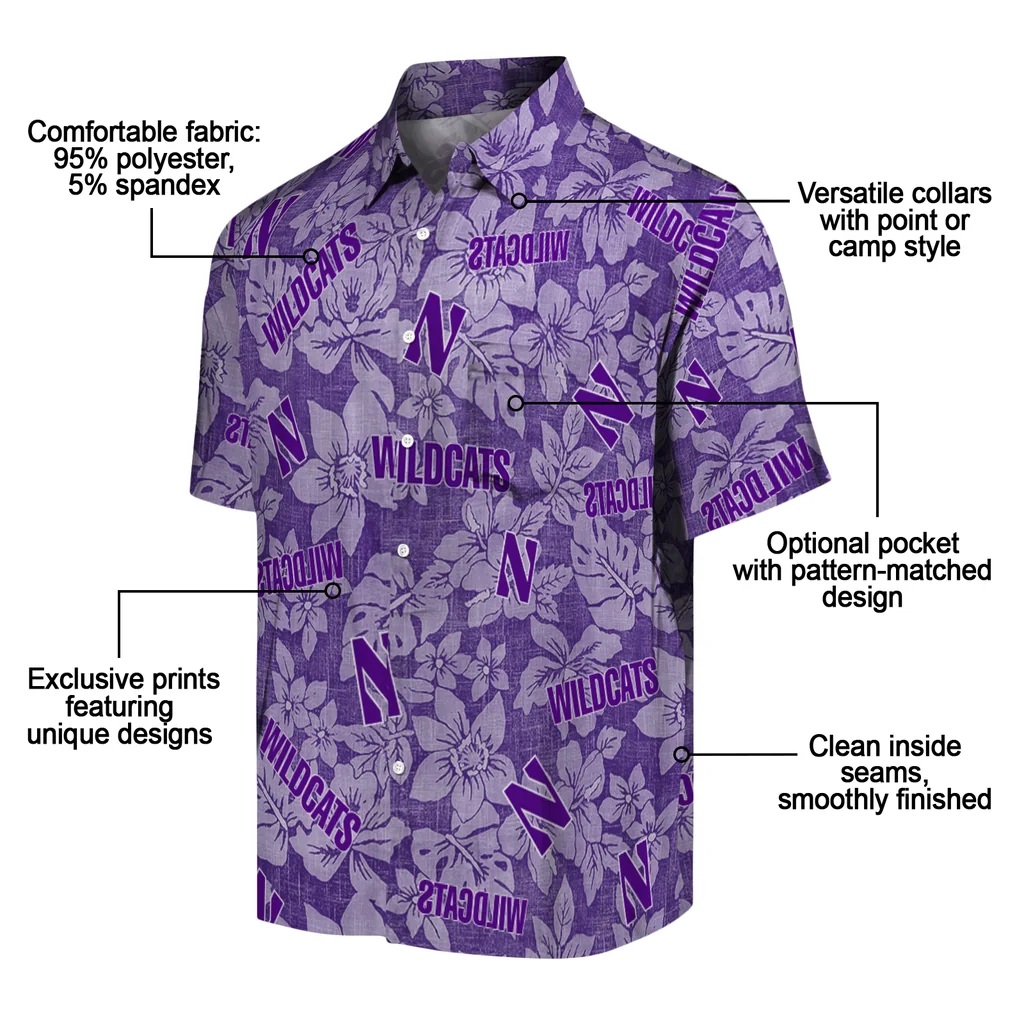 Northwestern Wildcats Hawaiian Shirt - Hibiscus Oasis northwestern wildcats hibiscus oasis purple hawaiian shirts new arrival