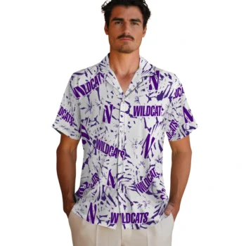 northwestern wildcats hibiscus overlay hawaiian shirts fashion forward