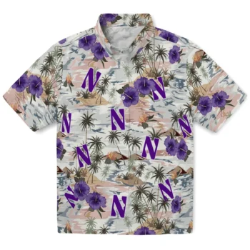 northwestern wildcats hibiscus seaside white hawaiian shirts best selling
