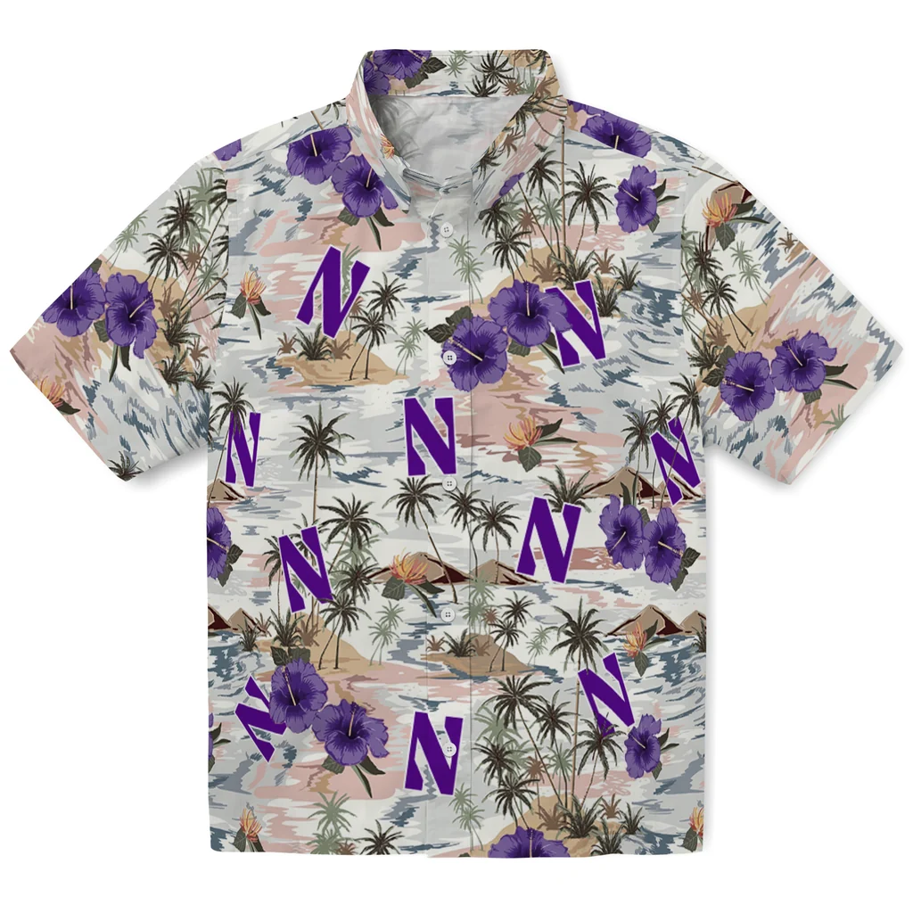 Northwestern Wildcats Hawaiian Shirt - Hibiscus Seaside northwestern wildcats hibiscus seaside white hawaiian shirts best selling