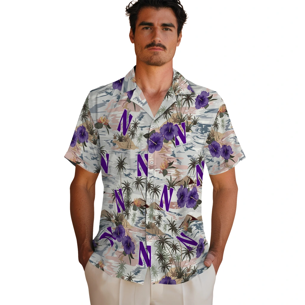 Northwestern Wildcats Hawaiian Shirt - Hibiscus Seaside northwestern wildcats hibiscus seaside white hawaiian shirts fashion forward