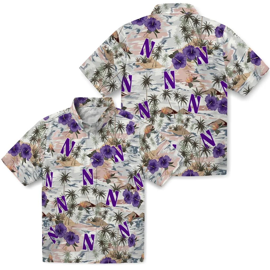 Northwestern Wildcats Hawaiian Shirt - Hibiscus Seaside northwestern wildcats hibiscus seaside white hawaiian shirts high quality