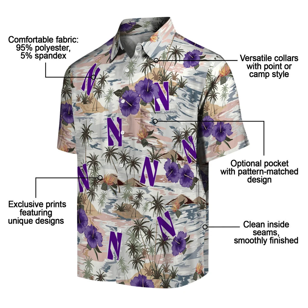Northwestern Wildcats Hawaiian Shirt - Hibiscus Seaside northwestern wildcats hibiscus seaside white hawaiian shirts new arrival