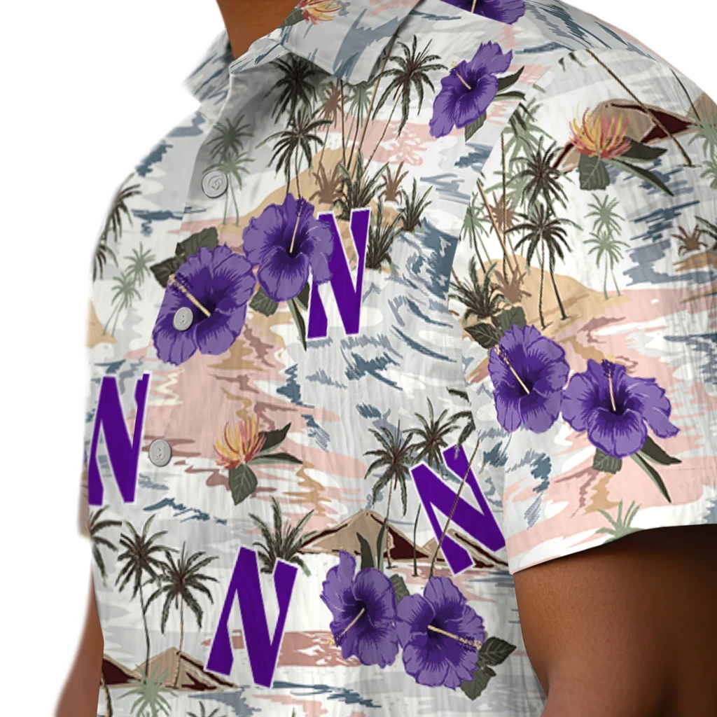 Northwestern Wildcats Hawaiian Shirt - Hibiscus Seaside northwestern wildcats hibiscus seaside white hawaiian shirts trendy