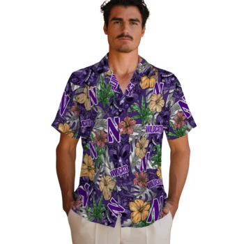 northwestern wildcats tiki jungle purple hawaiian shirts fashion forward