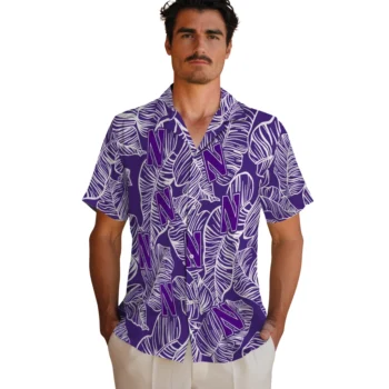 northwestern wildcats leaf outline purple hawaiian shirts fashion forward