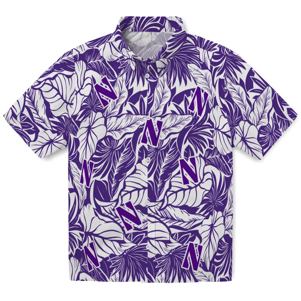 Northwestern Wildcats Hawaiian Shirt - Monstera Layer northwestern wildcats monstera layer purple hawaiian shirts best selling
