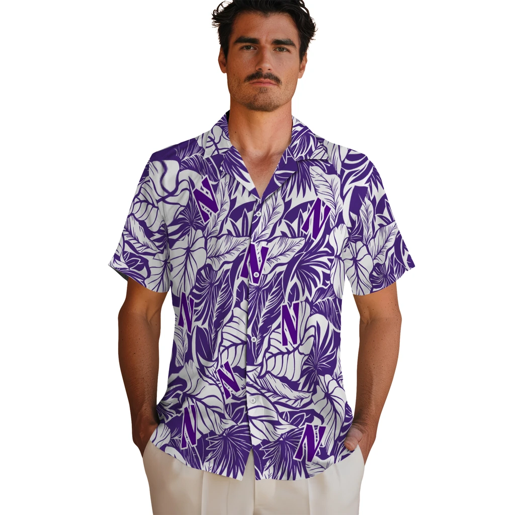 Northwestern Wildcats Hawaiian Shirt - Monstera Layer northwestern wildcats monstera layer purple hawaiian shirts fashion forward