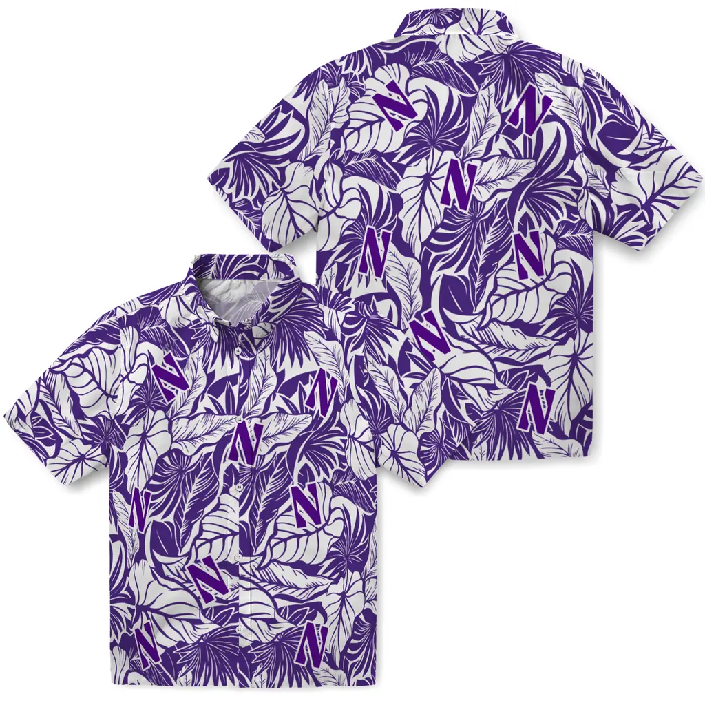 Northwestern Wildcats Hawaiian Shirt - Monstera Layer northwestern wildcats monstera layer purple hawaiian shirts high quality