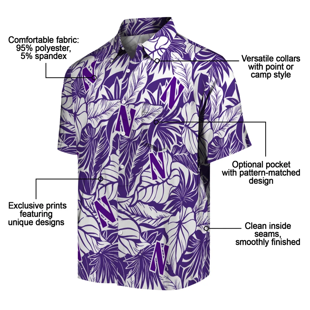 Northwestern Wildcats Hawaiian Shirt - Monstera Layer northwestern wildcats monstera layer purple hawaiian shirts new arrival