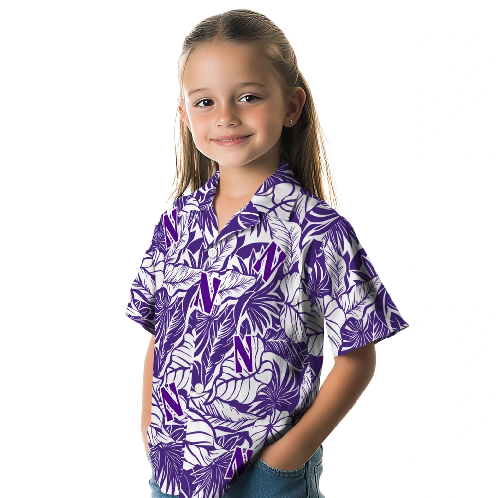 Northwestern Wildcats Hawaiian Shirt - Monstera Layer northwestern wildcats monstera layer purple hawaiian shirts premium grade
