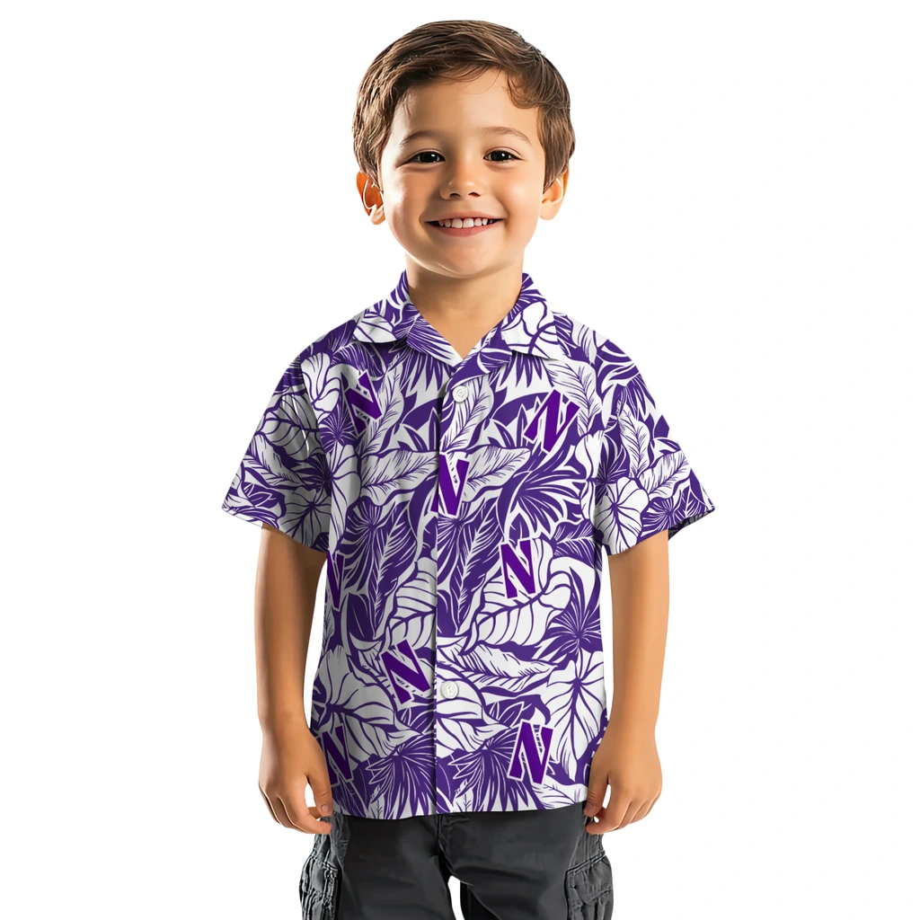 Northwestern Wildcats Hawaiian Shirt - Monstera Layer northwestern wildcats monstera layer purple hawaiian shirts top rated