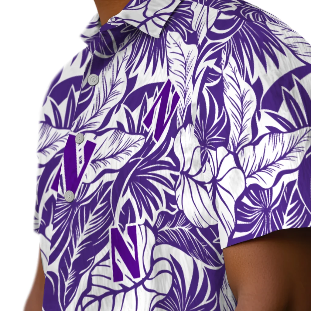 Northwestern Wildcats Hawaiian Shirt - Monstera Layer northwestern wildcats monstera layer purple hawaiian shirts trendy