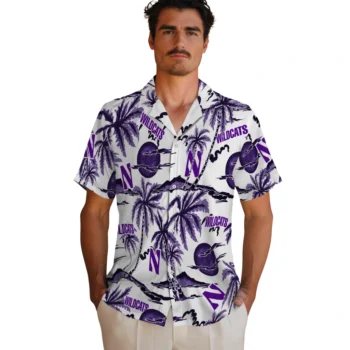 northwestern wildcats palm sunset hawaiian shirts fashion forward