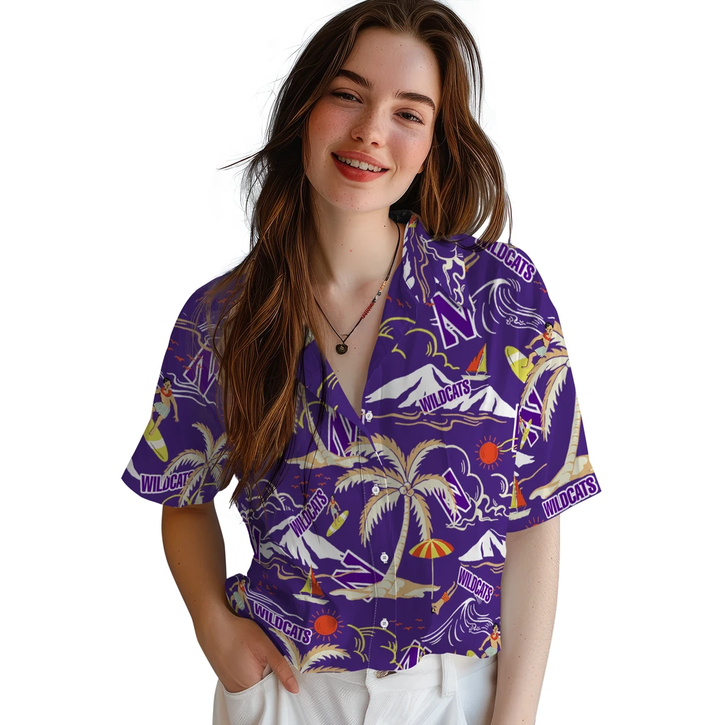 Northwestern Wildcats Hawaiian Shirt - Palm Tree Island northwestern wildcats palm tree island purple hawaiian shirts latest model