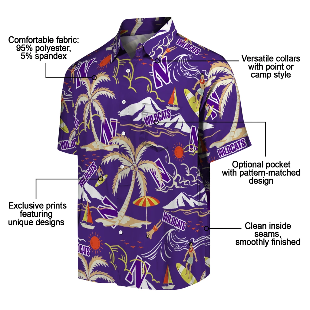 Northwestern Wildcats Hawaiian Shirt - Palm Tree Island northwestern wildcats palm tree island purple hawaiian shirts new arrival