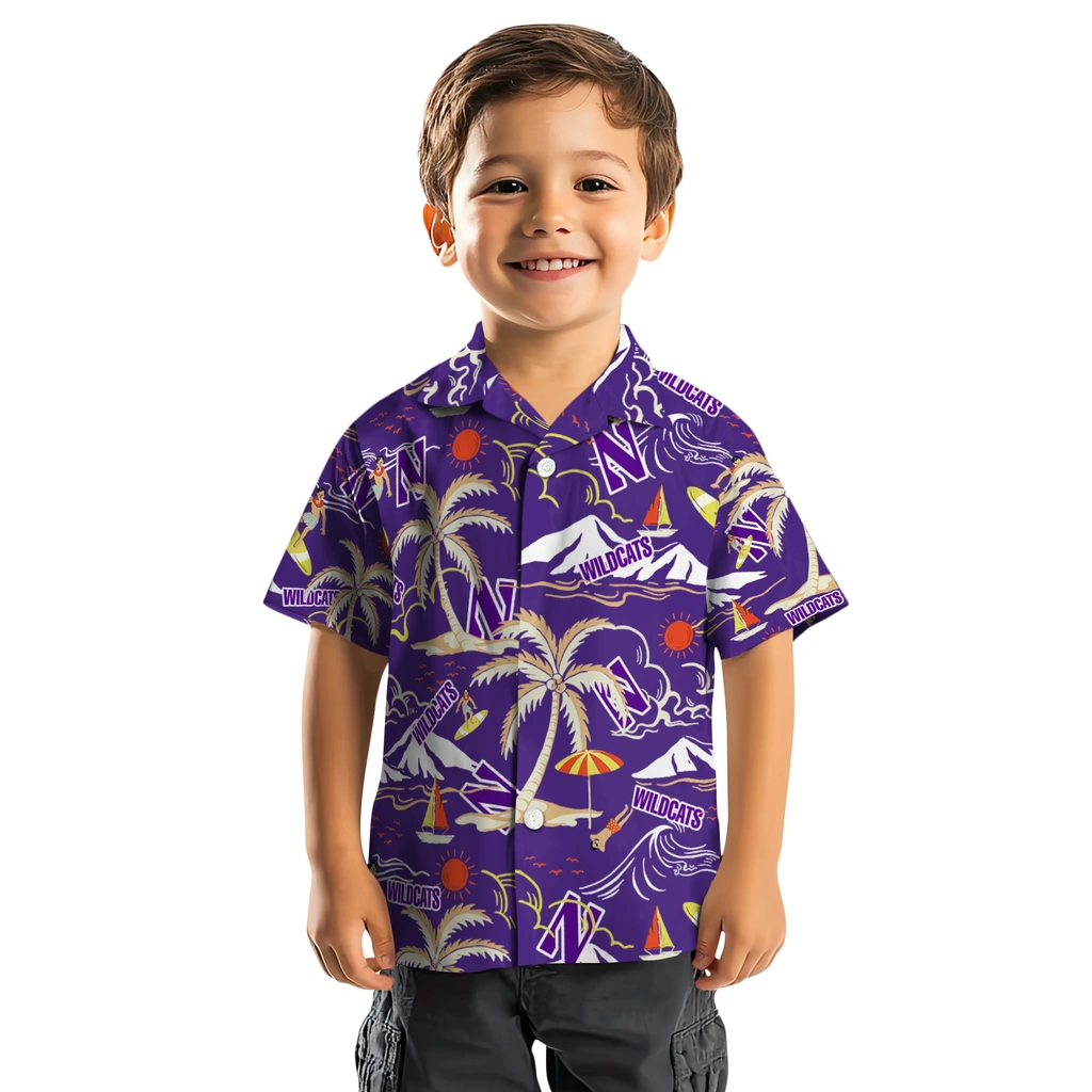 Northwestern Wildcats Hawaiian Shirt - Palm Tree Island northwestern wildcats palm tree island purple hawaiian shirts top rated