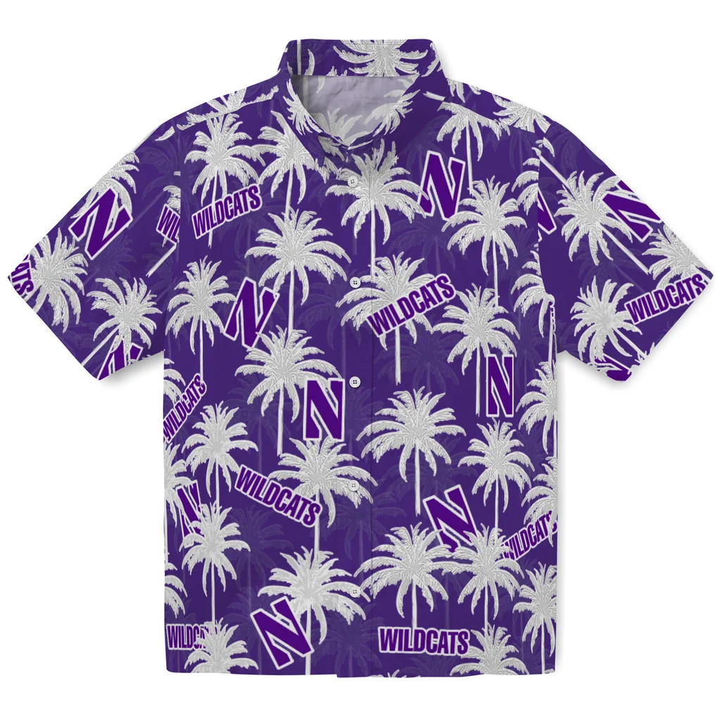Northwestern Wildcats Hawaiian Shirt - Palm Tree Motif northwestern wildcats palm grove purple hawaiian shirts best selling
