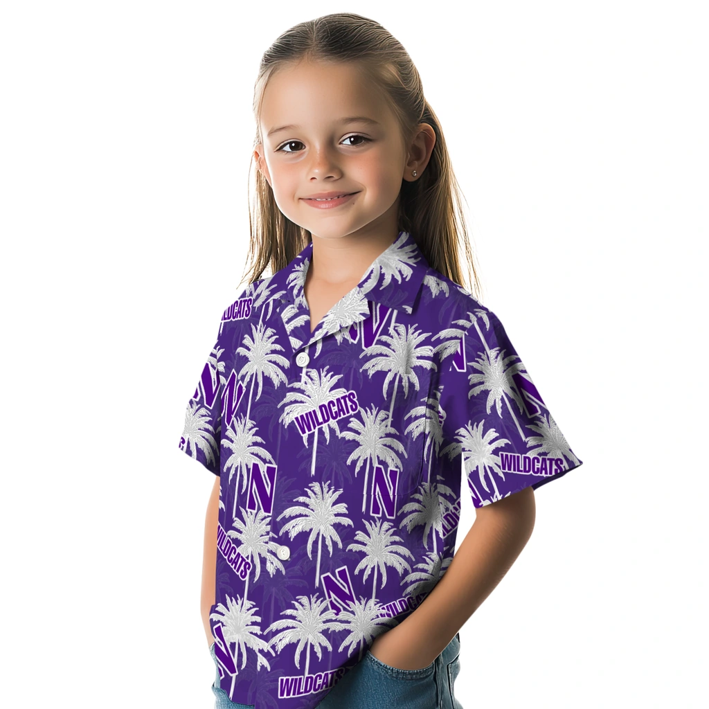 Northwestern Wildcats Hawaiian Shirt - Palm Tree Motif northwestern wildcats palm grove purple hawaiian shirts premium grade