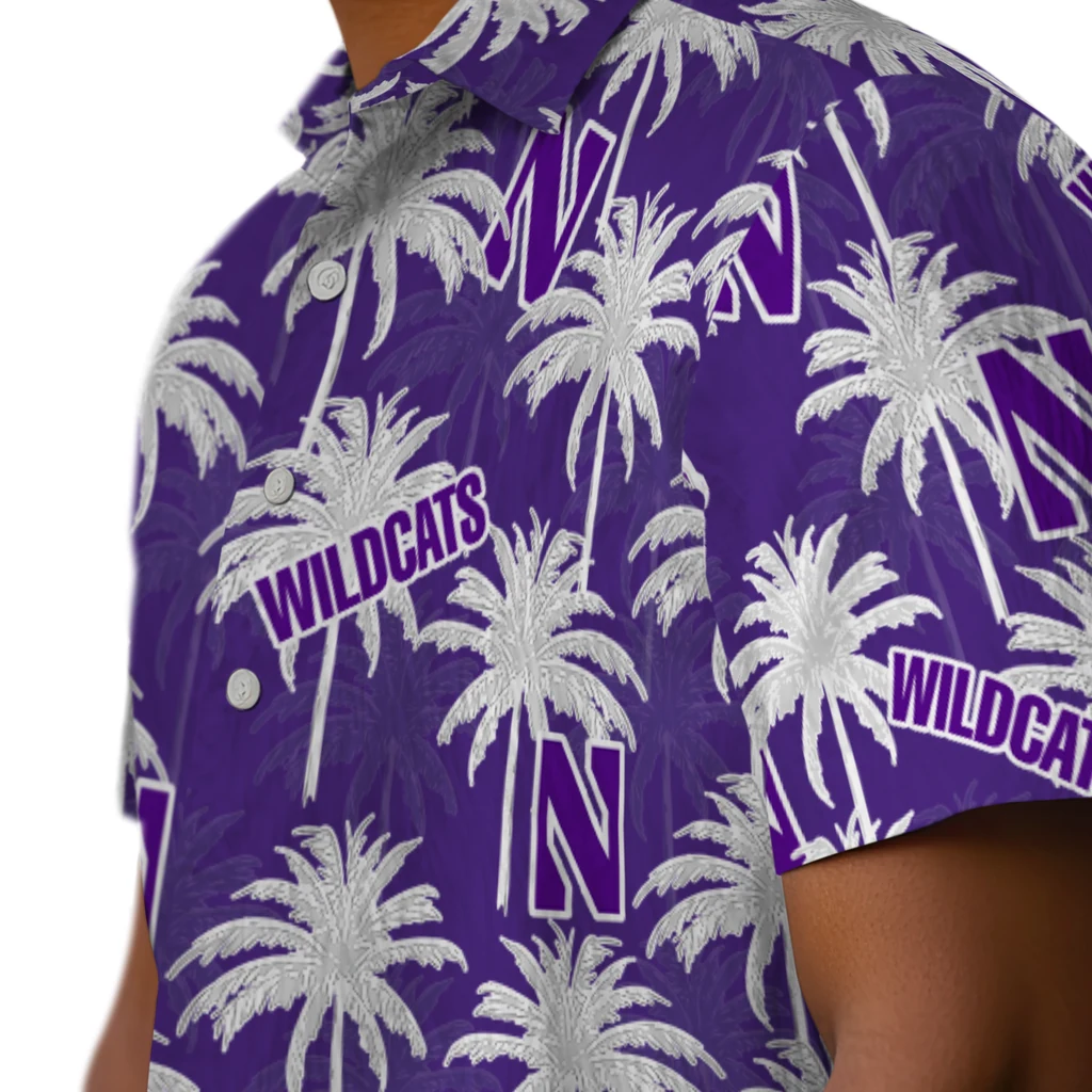 Northwestern Wildcats Hawaiian Shirt - Palm Tree Motif northwestern wildcats palm grove purple hawaiian shirts trendy
