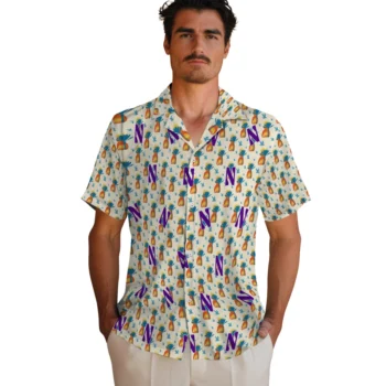 northwestern wildcats pineapple delight beige hawaiian shirts fashion forward