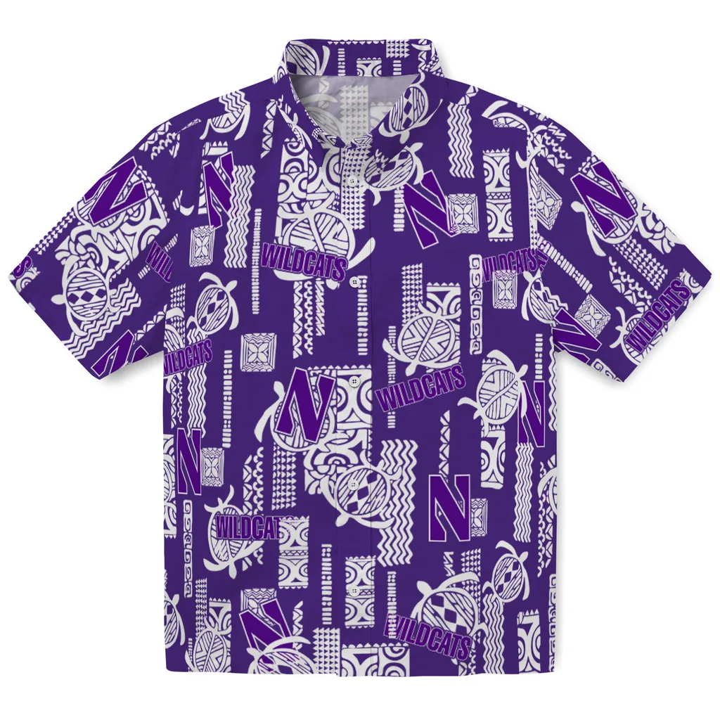 Northwestern Wildcats Hawaiian Shirt - Turtle Lines northwestern wildcats turtle lines purple hawaiian shirts best selling