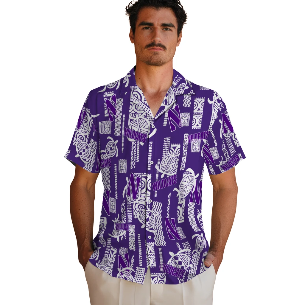 Northwestern Wildcats Hawaiian Shirt - Turtle Lines northwestern wildcats turtle lines purple hawaiian shirts fashion forward