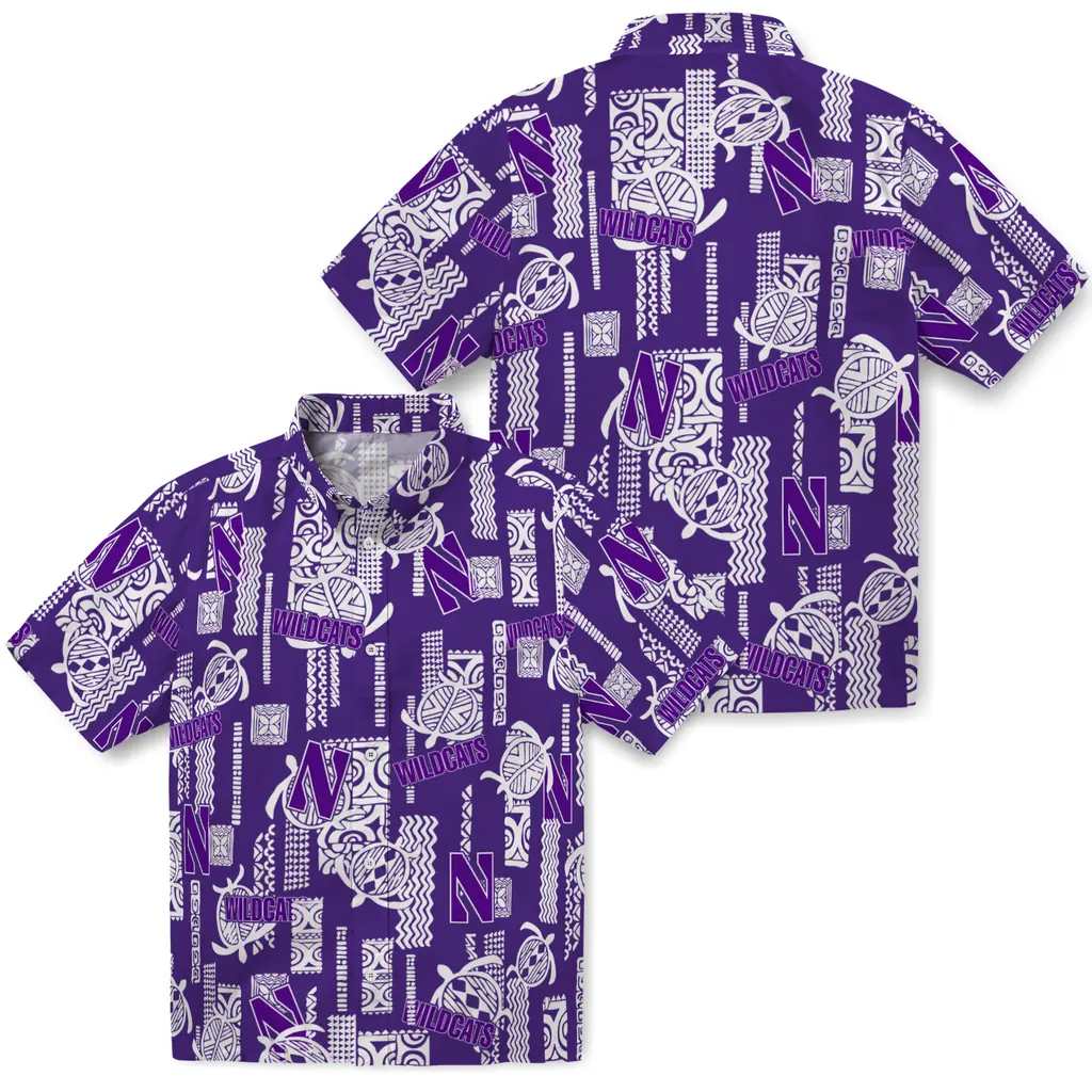 Northwestern Wildcats Hawaiian Shirt - Turtle Lines northwestern wildcats turtle lines purple hawaiian shirts high quality