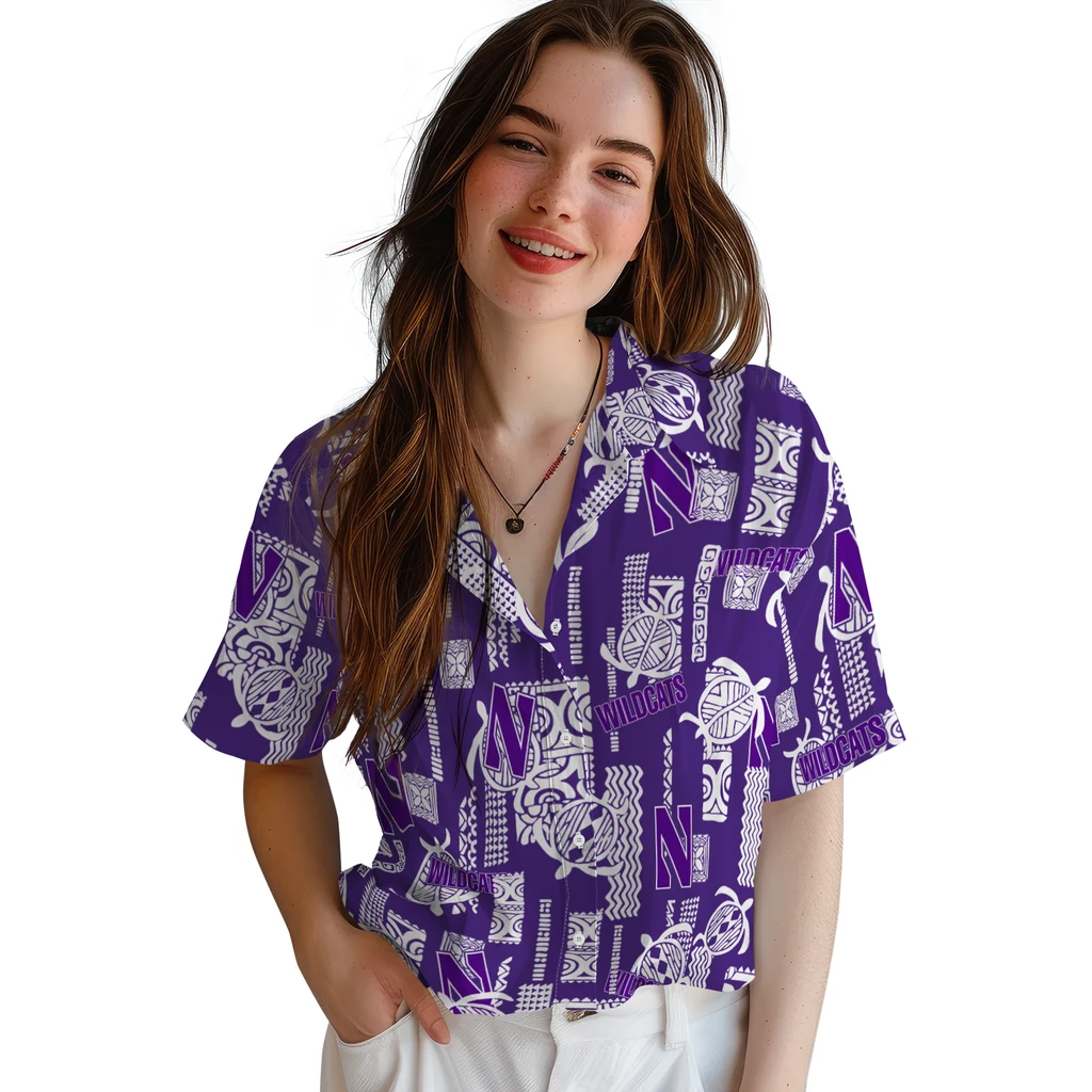 Northwestern Wildcats Hawaiian Shirt - Turtle Lines northwestern wildcats turtle lines purple hawaiian shirts latest model