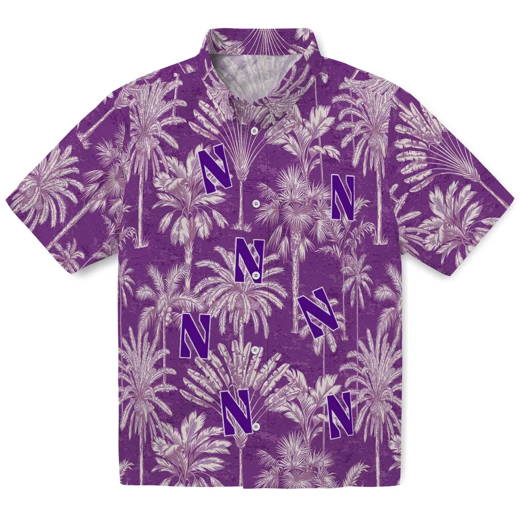 Northwestern Wildcats Hawaiian Shirt - Vintage Palm Tree northwestern wildcats palm shadows purple hawaiian shirts best selling