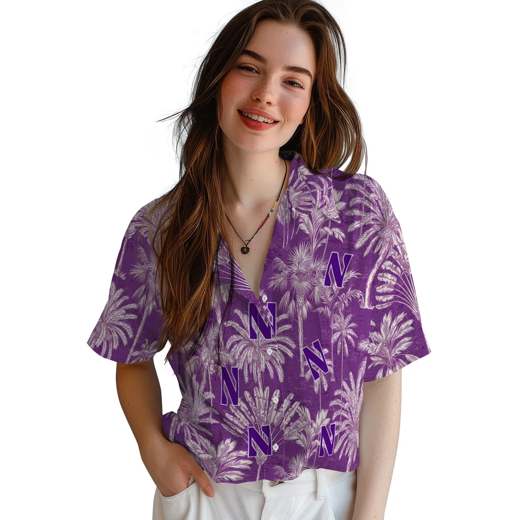 Northwestern Wildcats Hawaiian Shirt - Vintage Palm Tree northwestern wildcats palm shadows purple hawaiian shirts latest model