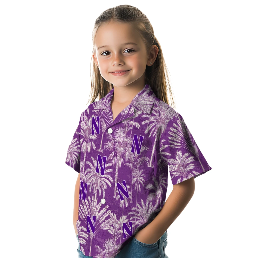Northwestern Wildcats Hawaiian Shirt - Vintage Palm Tree northwestern wildcats palm shadows purple hawaiian shirts premium grade