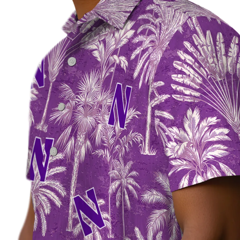 Northwestern Wildcats Hawaiian Shirt - Vintage Palm Tree northwestern wildcats palm shadows purple hawaiian shirts trendy