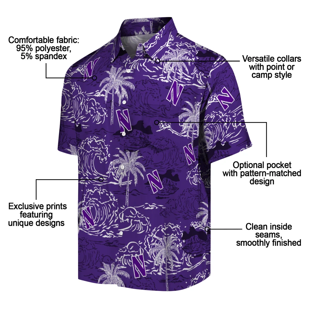 Northwestern Wildcats Hawaiian Shirt - Wave Palm northwestern wildcats wave palm purple hawaiian shirts new arrival