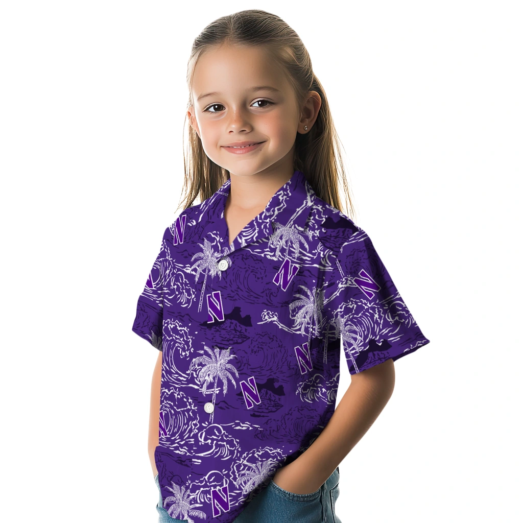 Northwestern Wildcats Hawaiian Shirt - Wave Palm northwestern wildcats wave palm purple hawaiian shirts premium grade