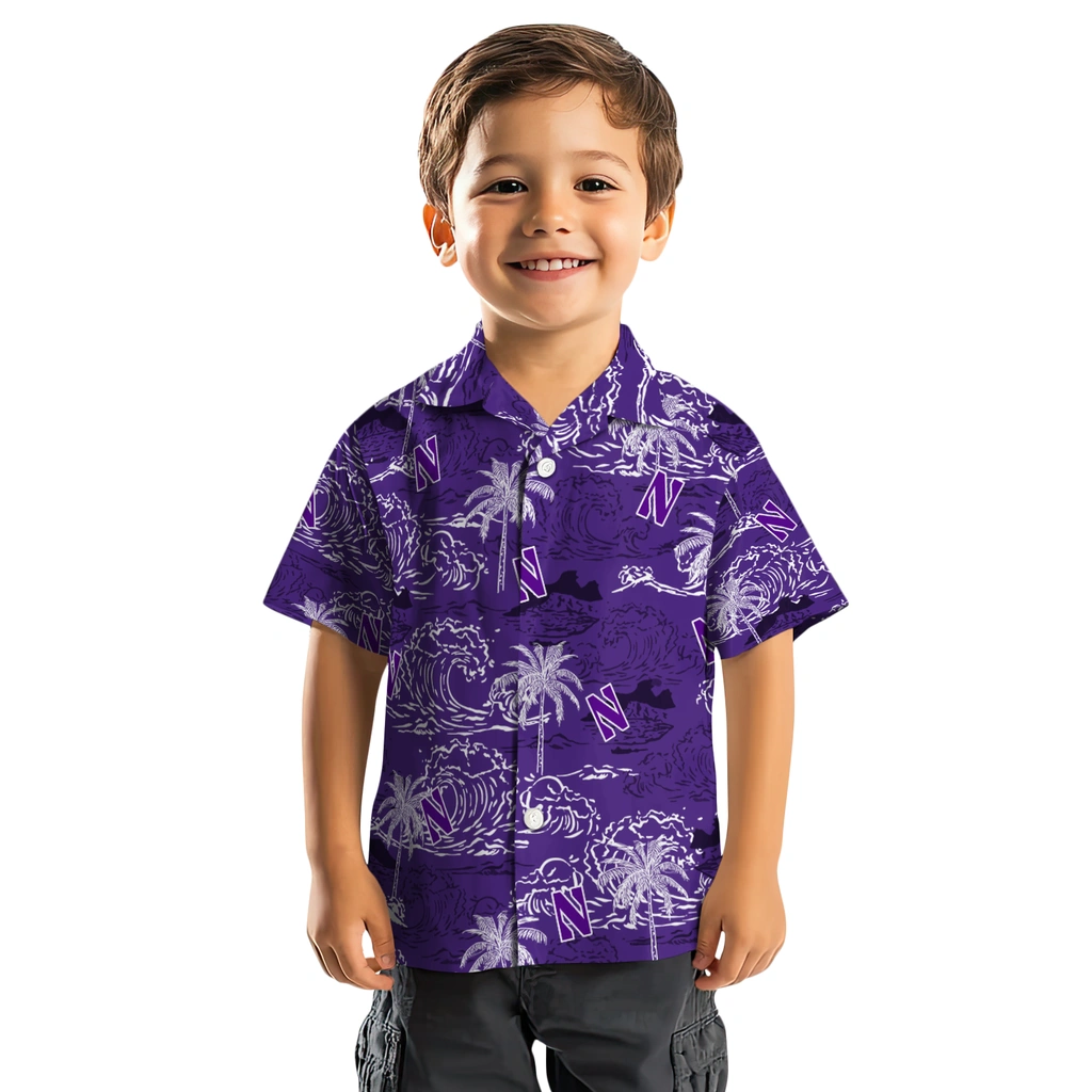 Northwestern Wildcats Hawaiian Shirt - Wave Palm northwestern wildcats wave palm purple hawaiian shirts top rated