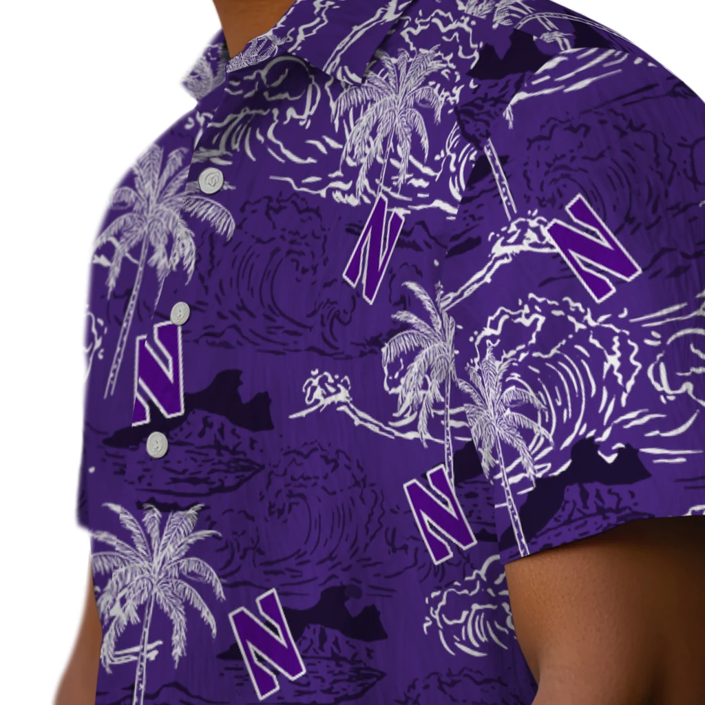 Northwestern Wildcats Hawaiian Shirt - Wave Palm northwestern wildcats wave palm purple hawaiian shirts trendy