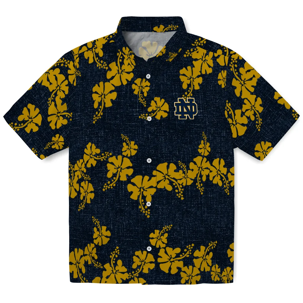 Notre Dame Fighting Irish Hawaiian Shirt - 50th State Flower notre dame fighting irish hibiscus petals navy hawaiian shirts best selling