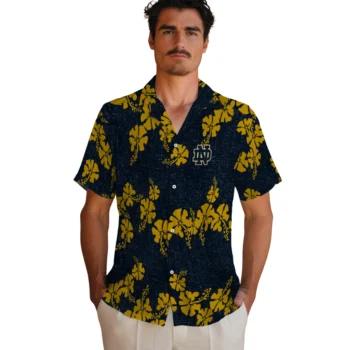 notre dame fighting irish hibiscus petals navy hawaiian shirts fashion forward