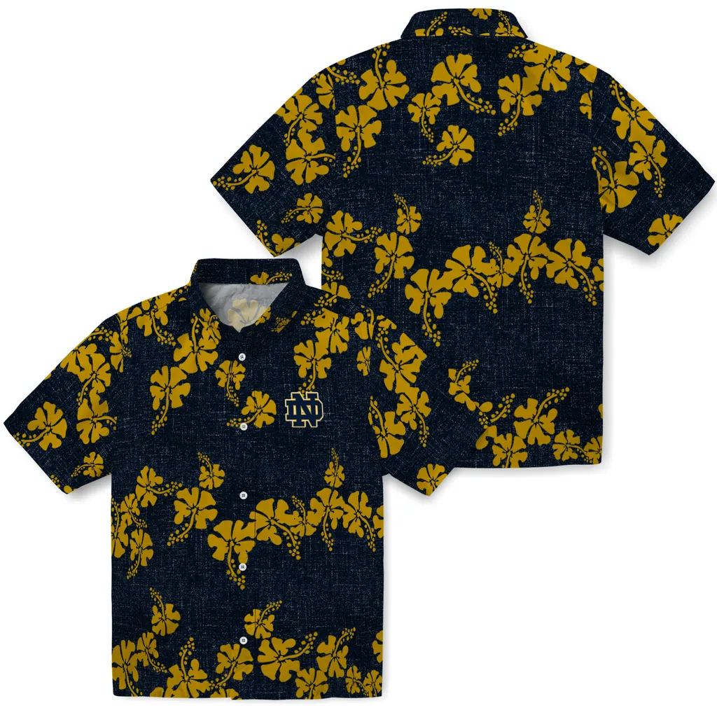 Notre Dame Fighting Irish Hawaiian Shirt - 50th State Flower notre dame fighting irish hibiscus petals navy hawaiian shirts high quality