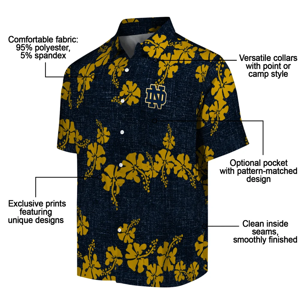 Notre Dame Fighting Irish Hawaiian Shirt - 50th State Flower notre dame fighting irish hibiscus petals navy hawaiian shirts new arrival