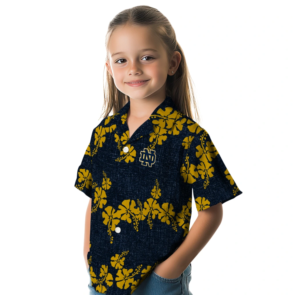 Notre Dame Fighting Irish Hawaiian Shirt - 50th State Flower notre dame fighting irish hibiscus petals navy hawaiian shirts premium grade