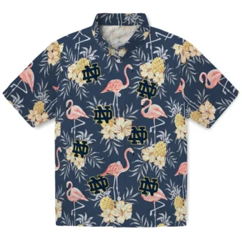 notre dame fighting irish flamingo hibiscus navy hawaiian shirts best selling