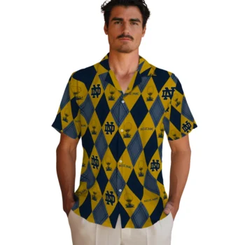 notre dame fighting irish balloon plaid navy hawaiian shirts fashion forward
