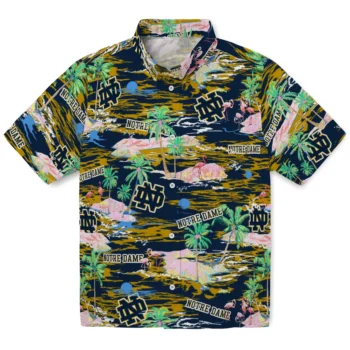 notre dame fighting irish flamingo retreat navy hawaiian shirts best selling