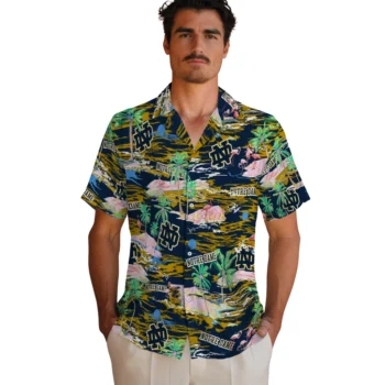 notre dame fighting irish flamingo retreat navy hawaiian shirts fashion forward