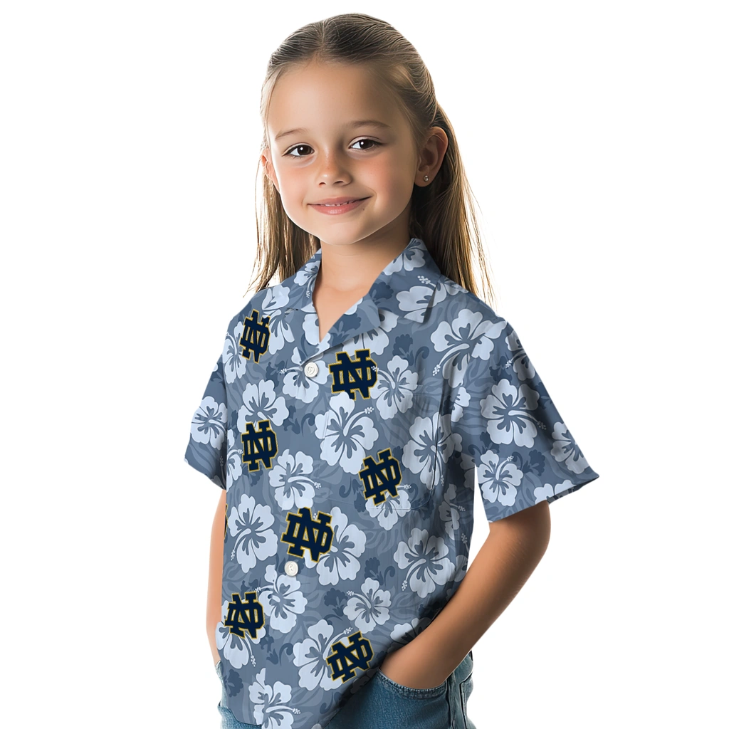 Notre Dame Fighting Irish Hawaiian Shirt - Hibiscus Cluster notre dame fighting irish hibiscus cluster navy hawaiian shirts premium grade
