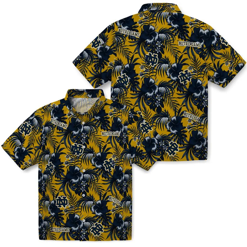Notre Dame Fighting Irish Hawaiian Shirt - Hibiscus Exotic notre dame fighting irish hibiscus exotic navy hawaiian shirts high quality